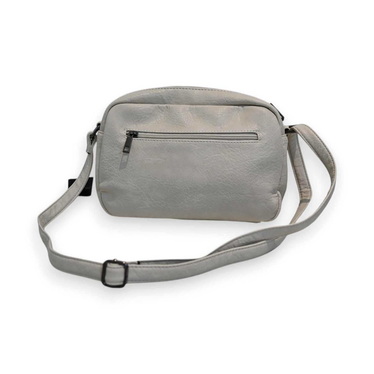 Beige Leder-Schultertasche mit Reißverschluss-Fronttasche, verstellbarem Träger und kompaktem Design