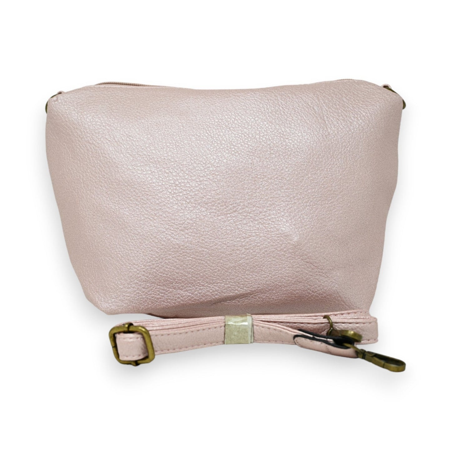 Elegante metallic rosa Lederhandtasche mit abnehmbarer Clutch, goldfarbenen Details und verstellbarem Riemen