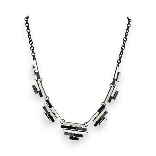 Moderne geometrische schwarz-weiße Halskette mit rechteckigen Anhängern an Kette ...