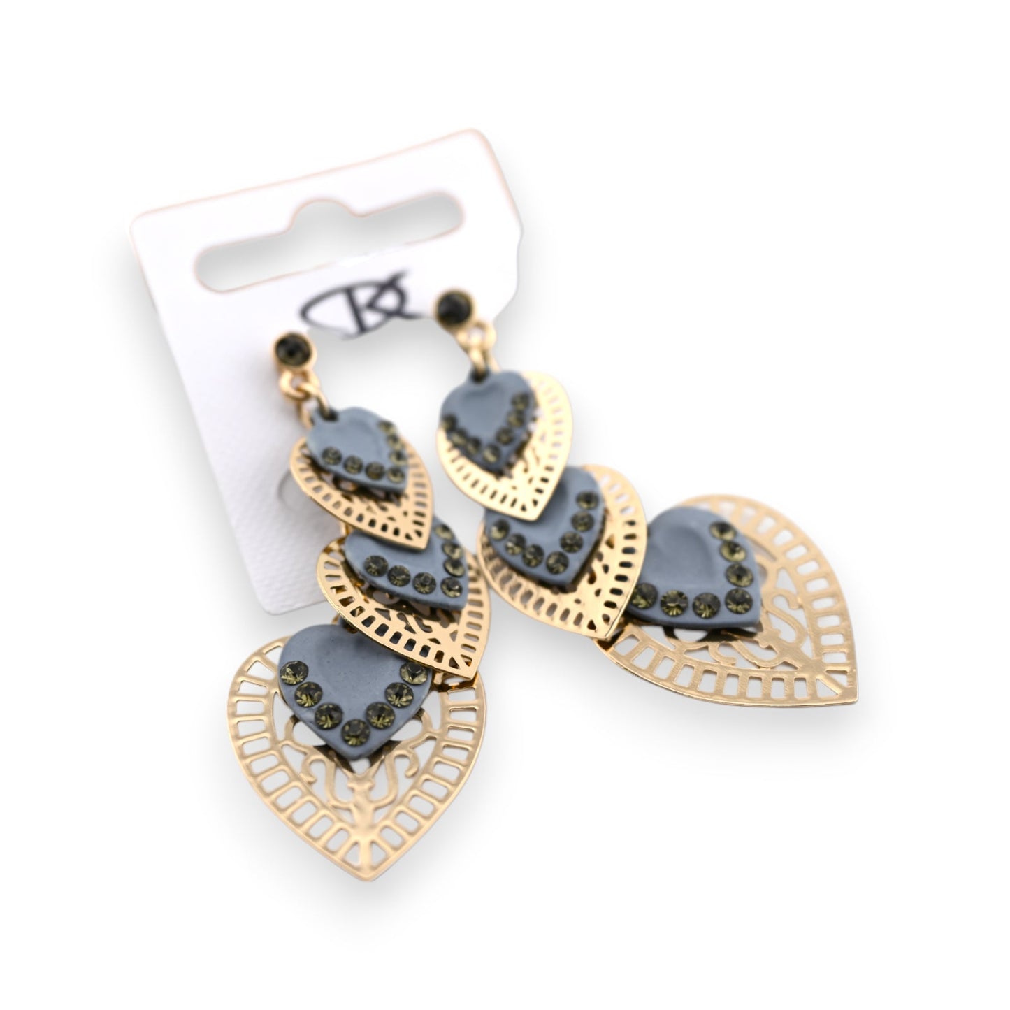 Ohrringe Fantasie Wasserfall Herzen grau und gold