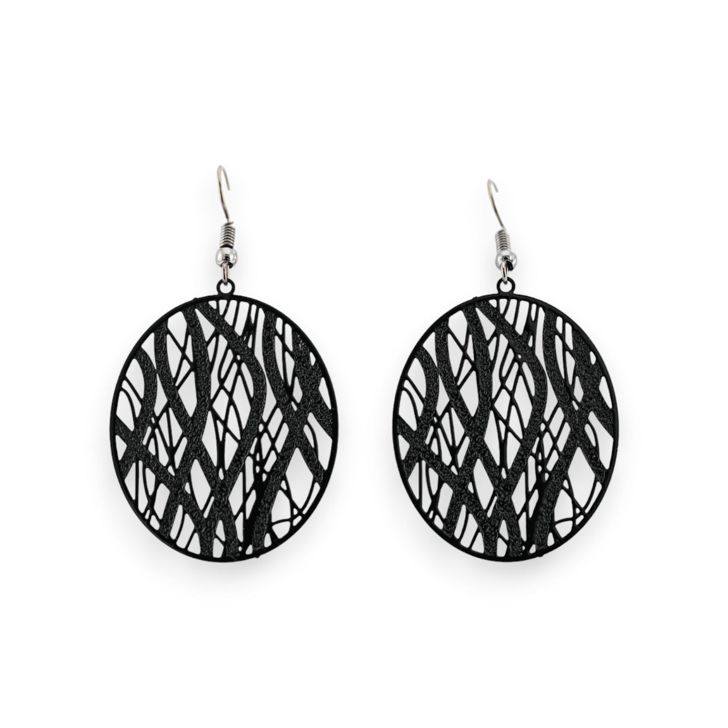 Ovale schwarze Spitzen-Ohrringe aus Metall