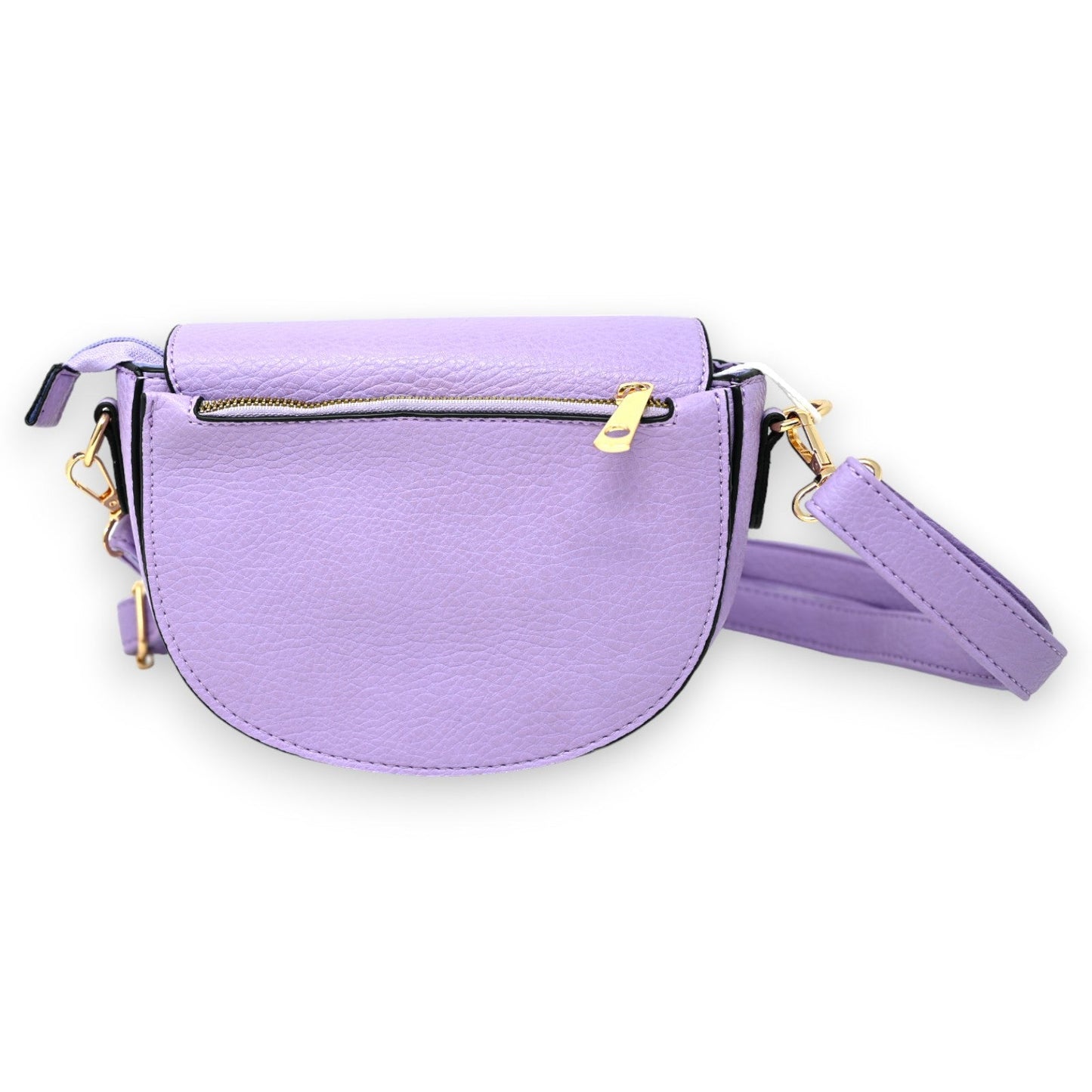 Elegante Damen-Umhängetasche in Flieder mit goldenen Details, Reißverschluss und verstellbarem Schulterriemen