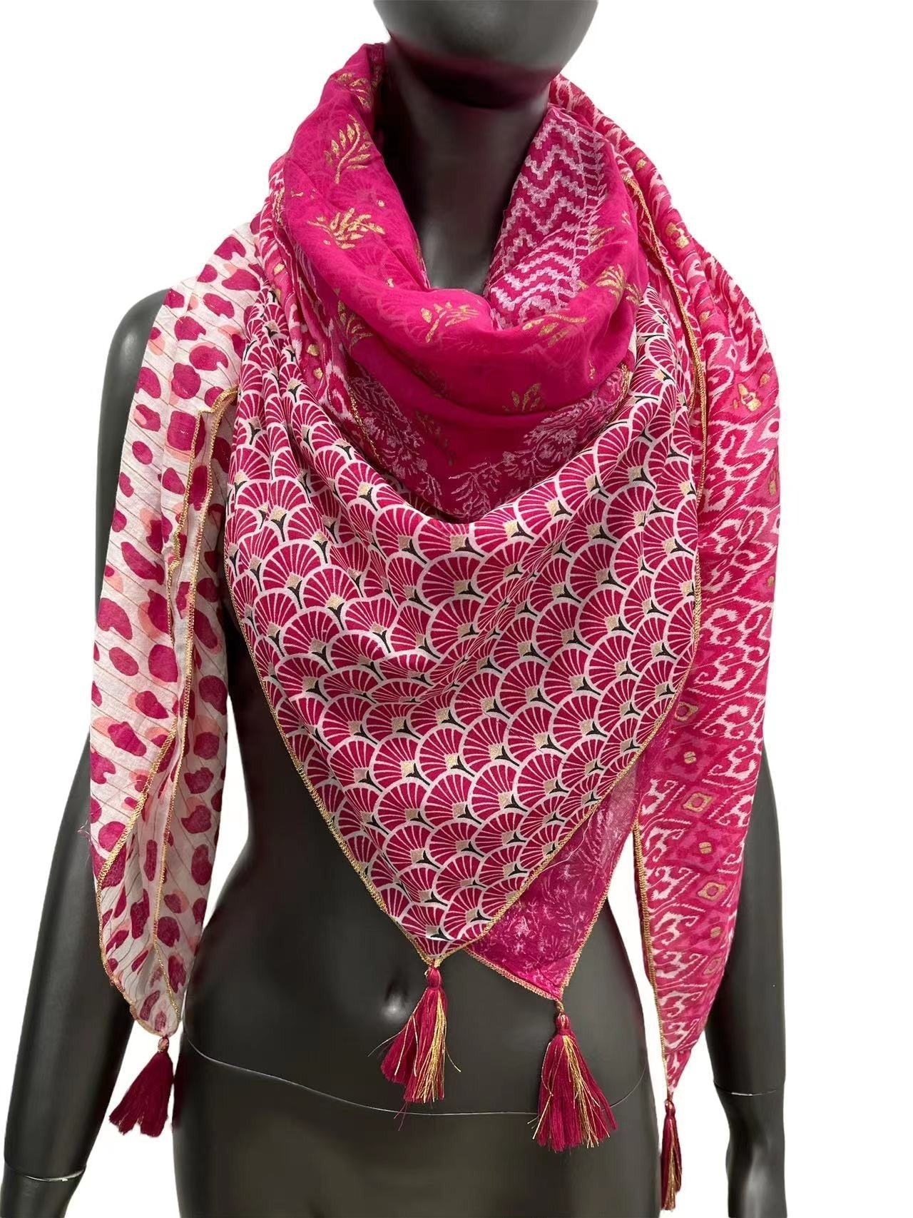 Patchwork-Foulard in Fuchsia mit 4 Seiten