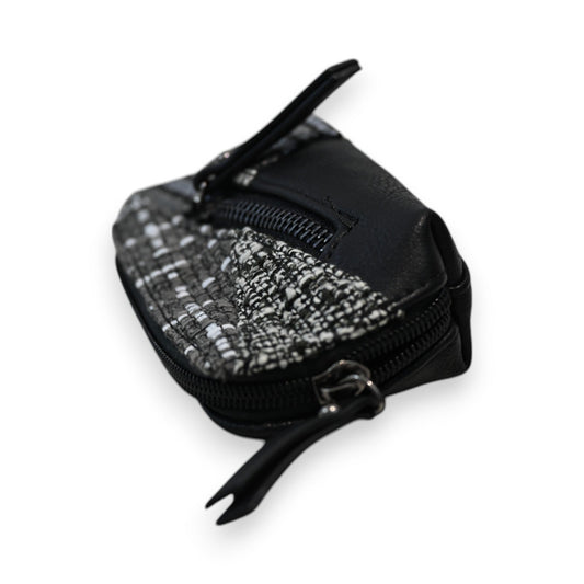 Patchwork-Geldbörse in Schwarz und Grau mit Reißverschluss, kleines Portemonnaie aus Leder und Textil im Pariser Stil