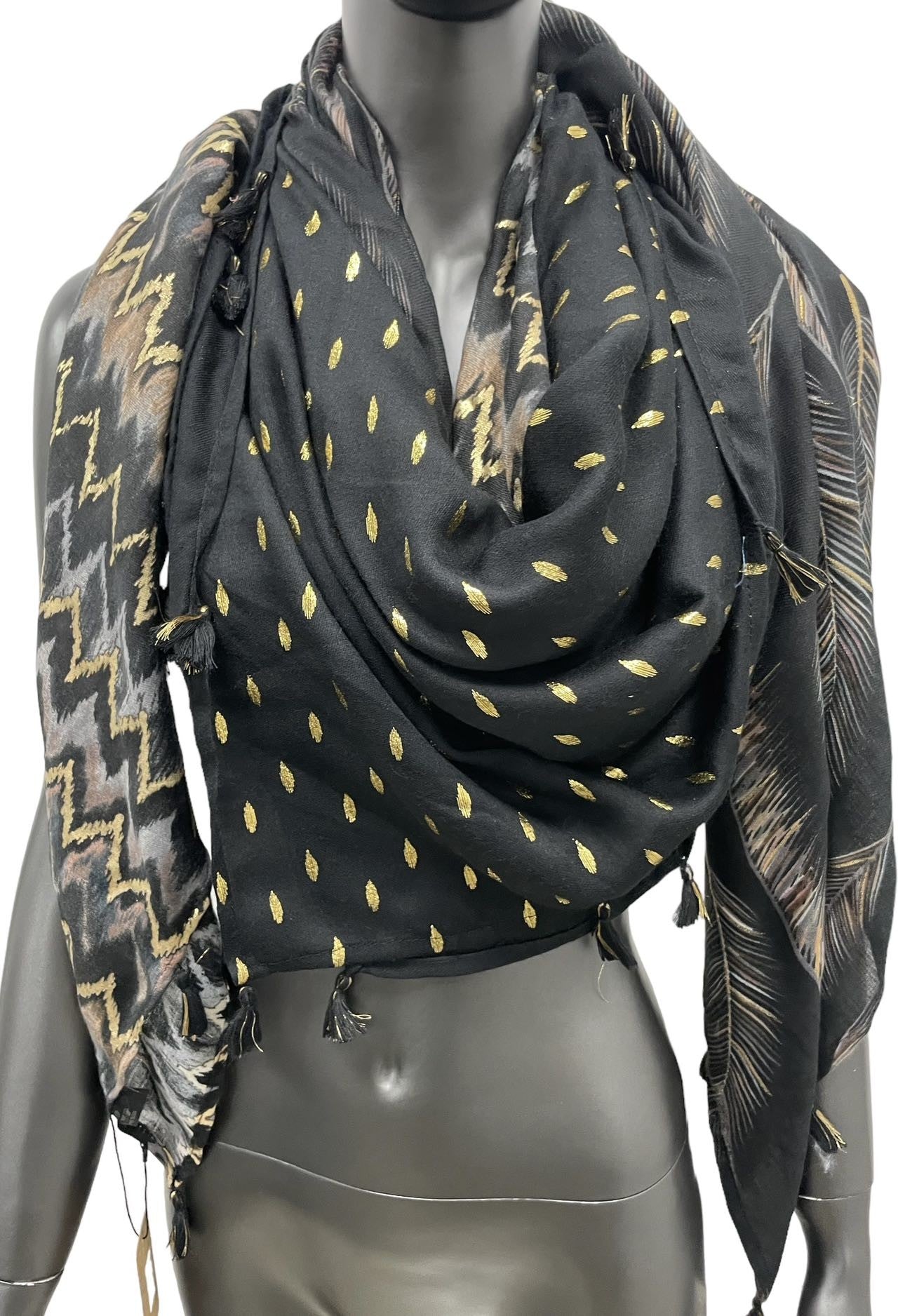 Patchwork-Halstuch mit vier Seiten in Schwarz und Gold