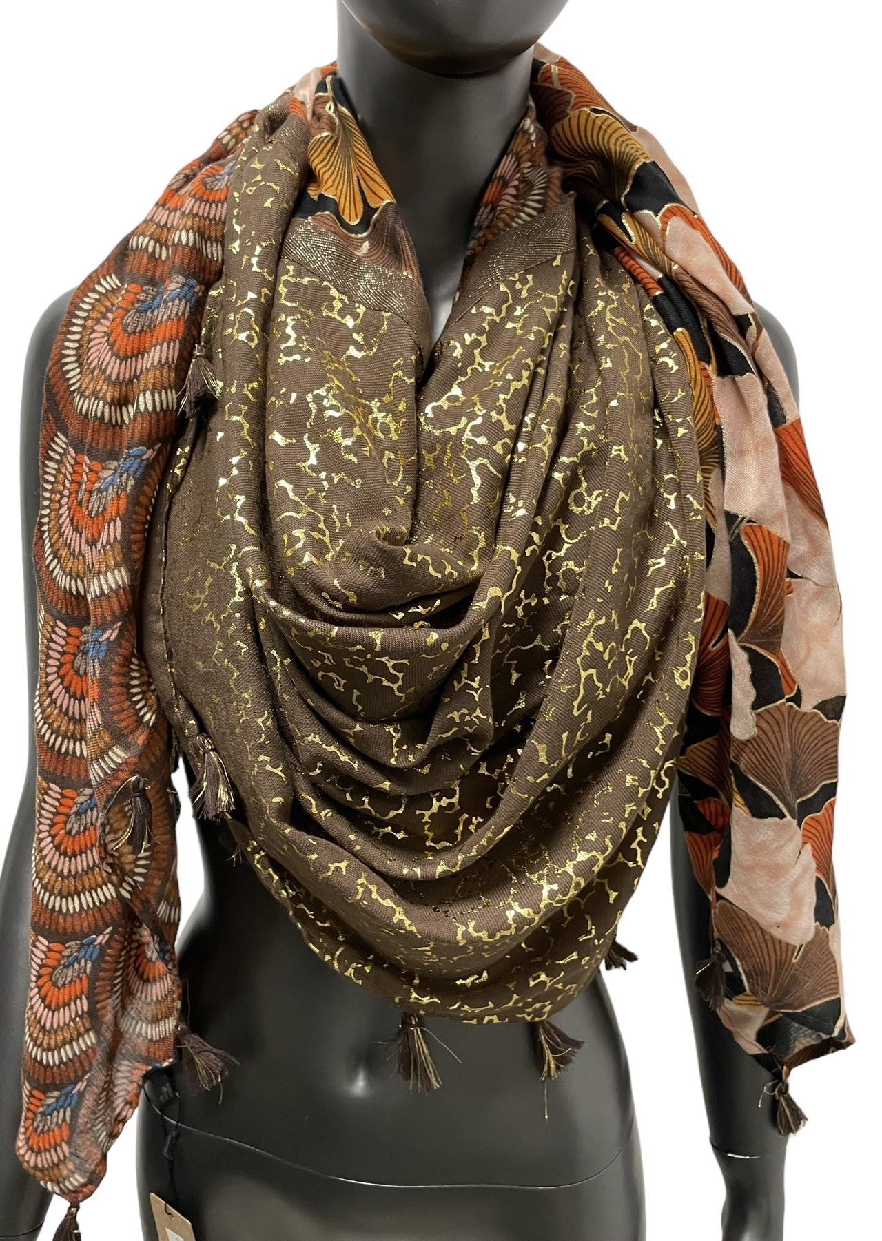 Quadratisches Patchwork-Halstuch in Braun und Orange