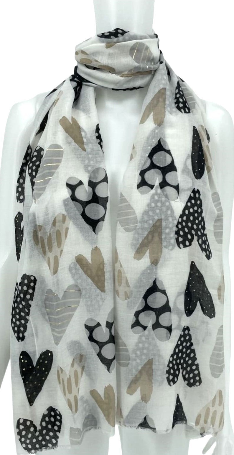 Schal Romantic Hearts taupe und schwarz