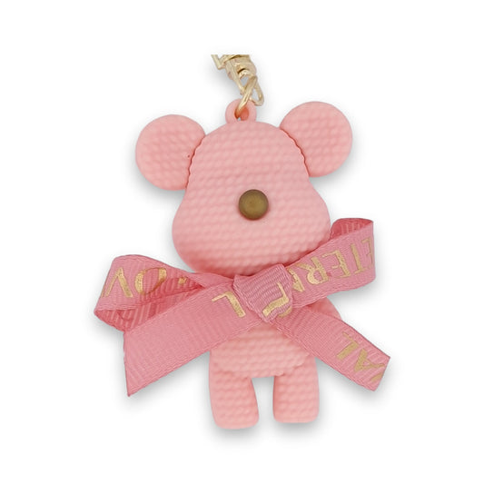 Rosa Teddybär-Schlüsselanhänger mit goldener Schleife, Doudou-Design, weich und niedlich für Babys und Kinder