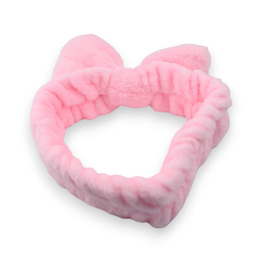 Flauschiges rosa Stirnband mit Schleife, weich und elastisch, für Gesichtsreinigung und Make-up, Spa-Accessoire