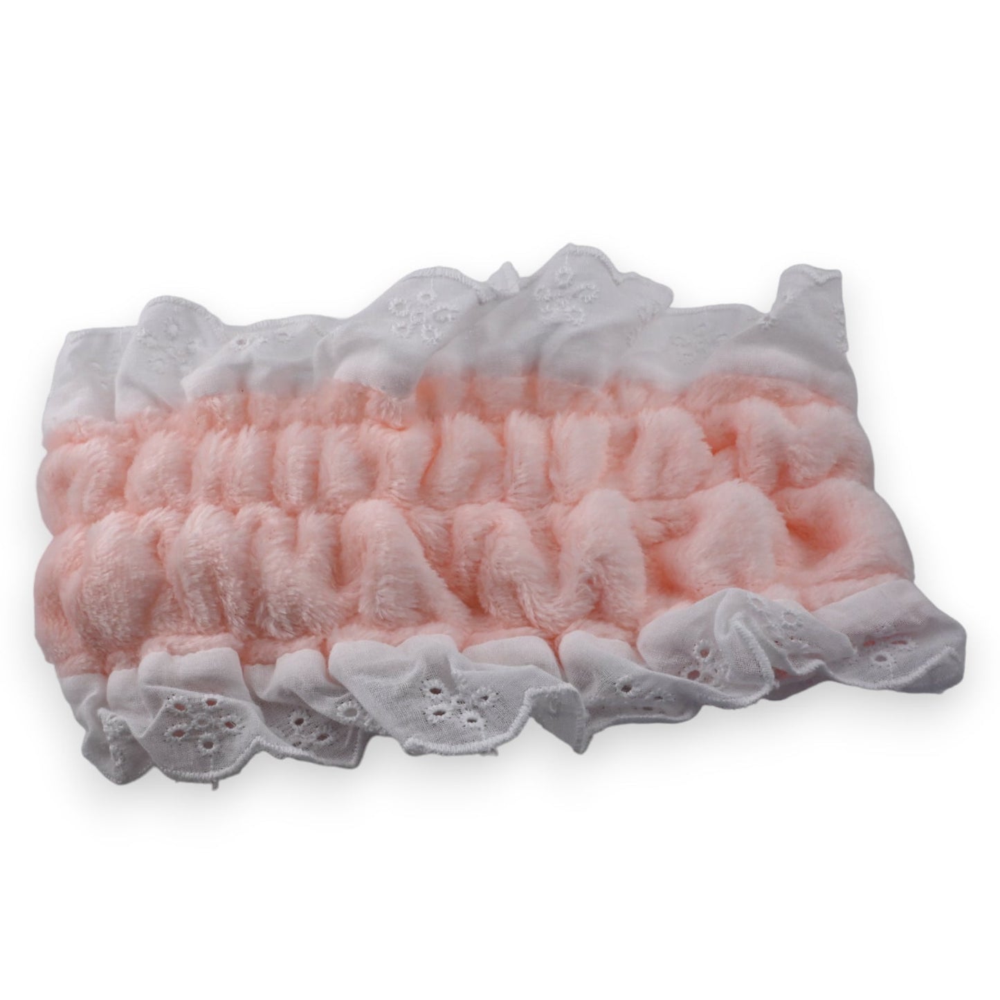 Weiches rosa Stirnband mit weißer Spitzenstickerei, elastisch und flauschig, für Frauen, Kosmetik und Haarpflege