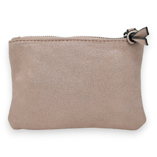 Weiche, glänzende Stoffgeldbörse in Rosé mit Reißverschluss und Sternanhänger, kleine Clutch für Münzen und Karten