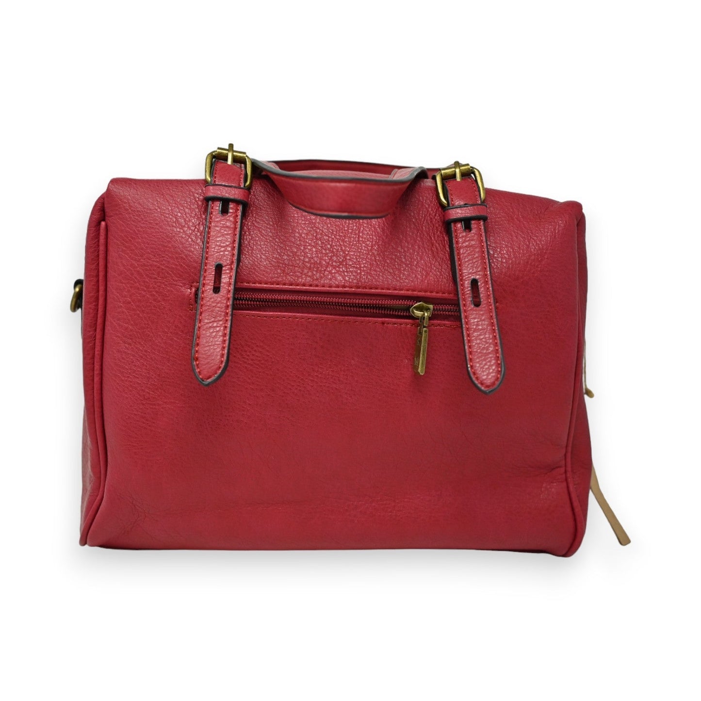 Elegante rote Lederhandtasche mit Reißverschluss und Goldschnallen, geräumig und stilvoll für den Alltag