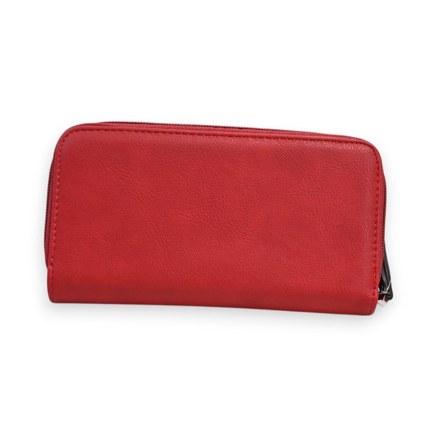 Rote Leder-Geldbörse mit Reißverschluss, rechteckige Form, glatte Oberfläche, elegantes Design für Damen