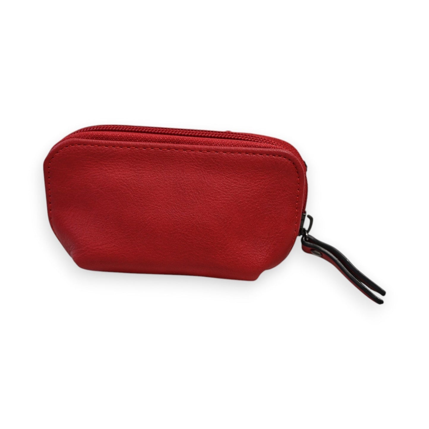 Rote Leder-Kosmetiktasche mit Reißverschluss, kleine kompakte Form, elegantes Design für Alltag und Reisen