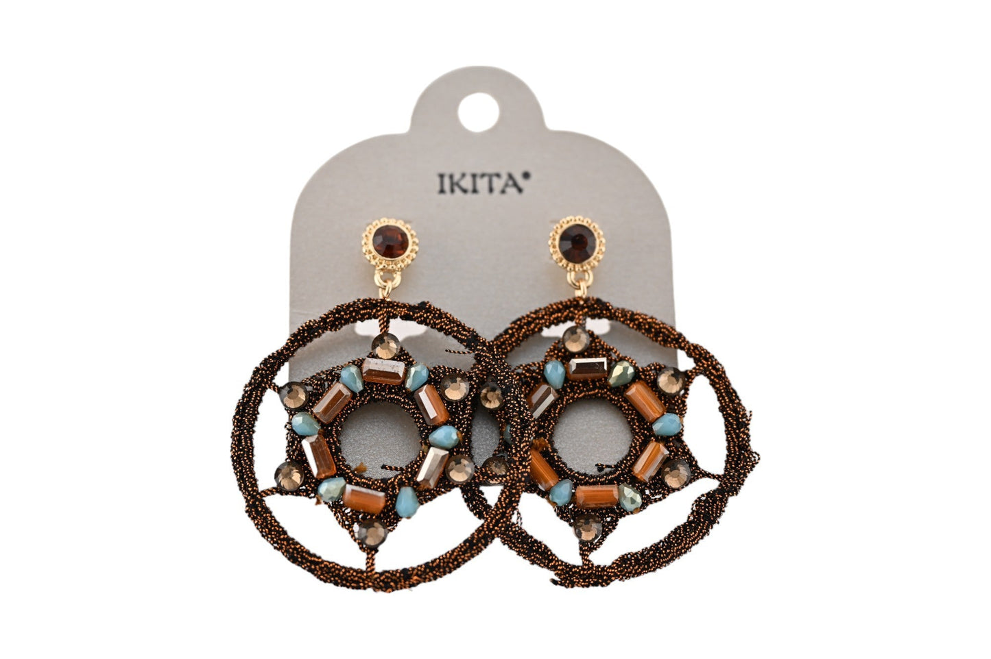 Runde braune Ikita-Ohrringe mit Perlen