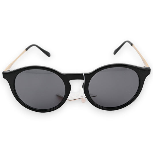 Runde schwarze Sonnenbrille mit goldenen Bügeln, modisches Accessoire für Sommer und Strand, UV-Schutz