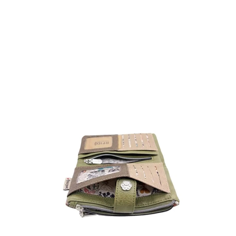 Grüne Sweet Candy Geldbörse mit Katzenmuster, mehreren Fächern und Reißverschluss...