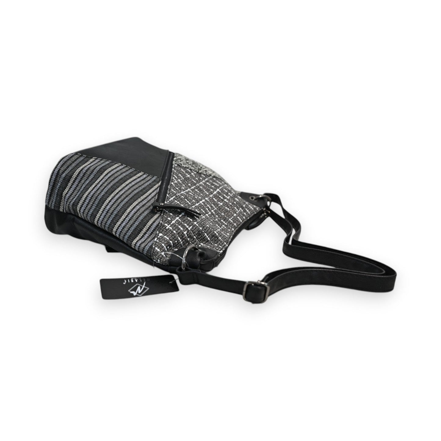 Schultertasche Mélanie Paris in Patchwork-Design, schwarz und grau, mit Reißverschluss und verstellbarem Riemen