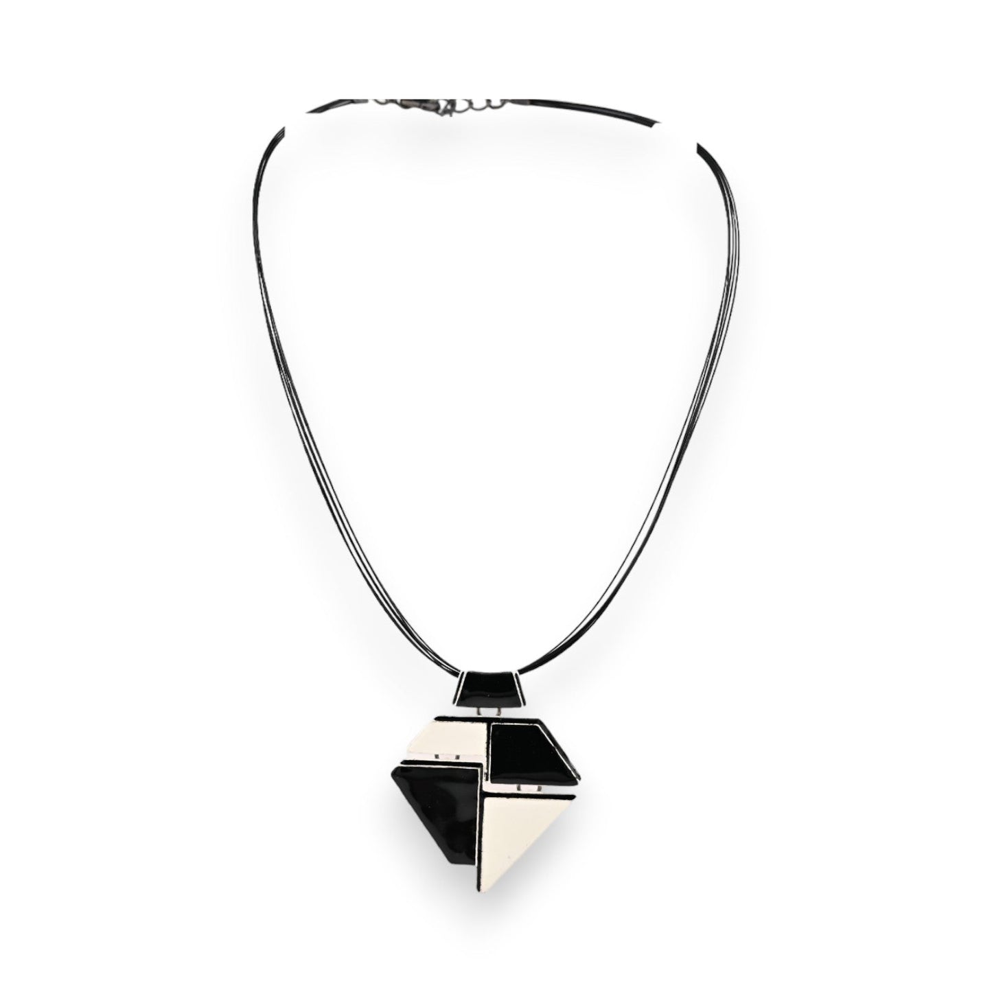 Moderne schwarz-weiße Halskette mit geometrischem Anhänger, Modeschmuck von Ikita, minimalistisches Design