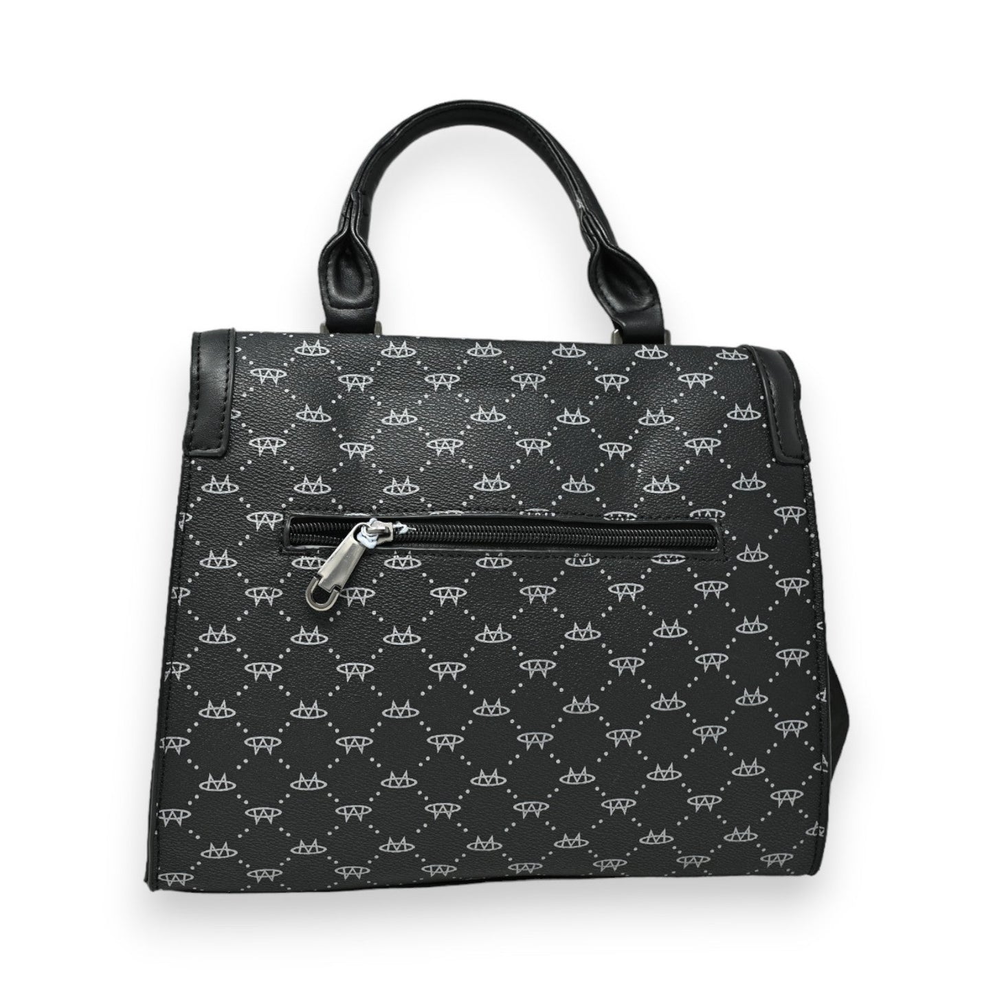 Elegante Handtasche in Schwarz mit grauem Muster, Reißverschluss und Tragegriffen, ideal für formelle Anlässe