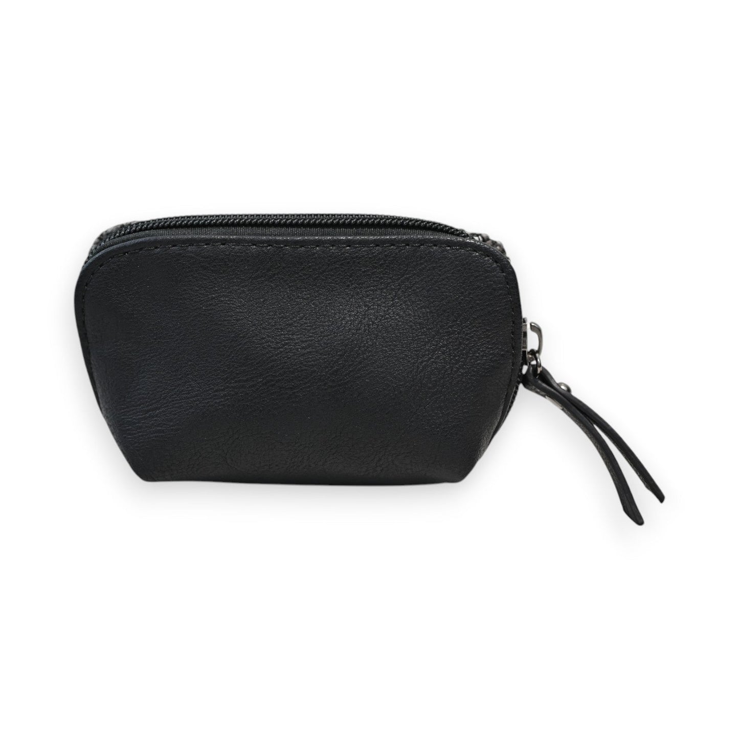 Kleine schwarze Leder-Kosmetiktasche mit Reißverschluss und Anhänger, elegantes Design für Alltagsgebrauch