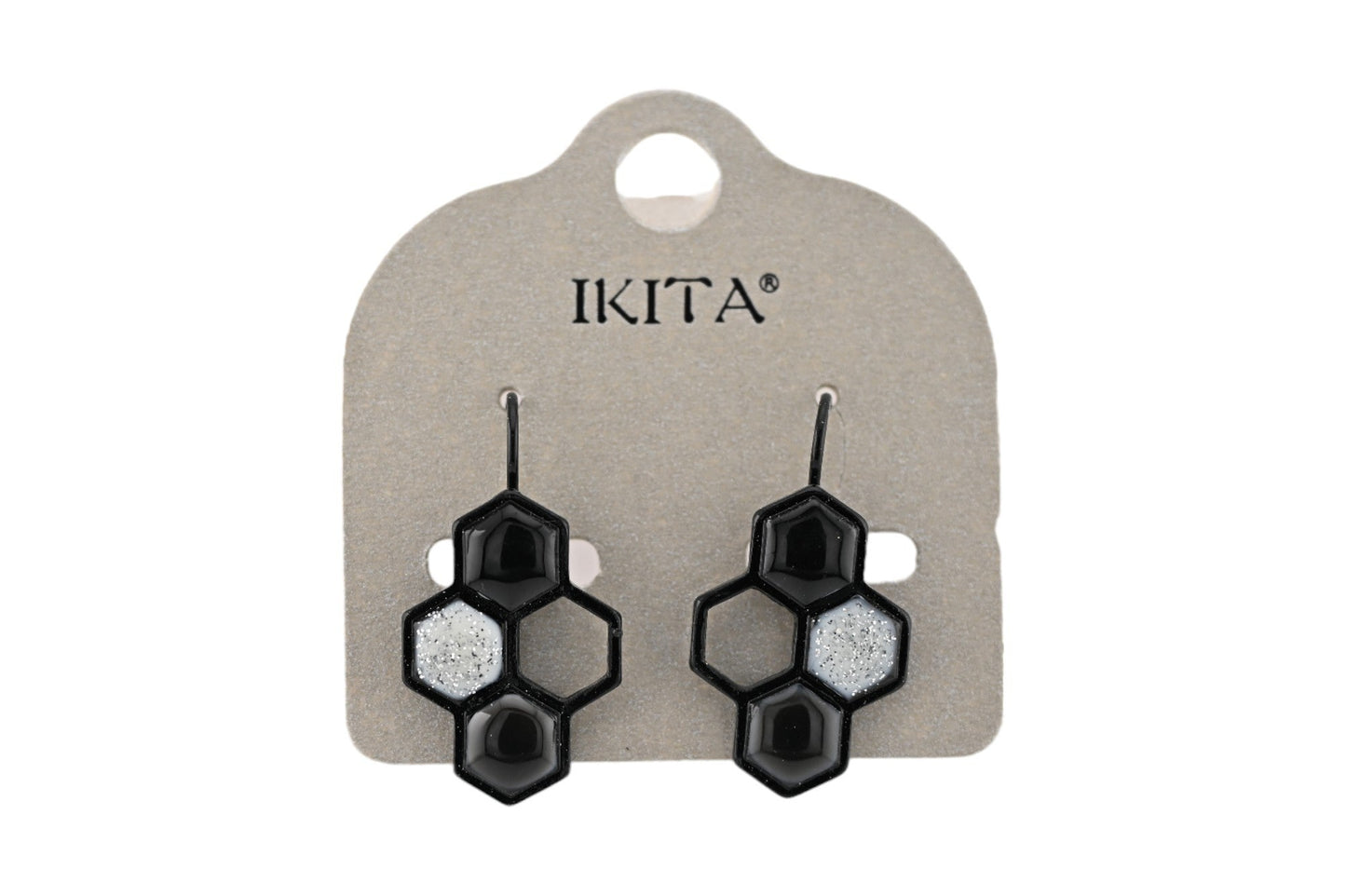 Schwarze und silberne Waben-Ohrringe von Ikita