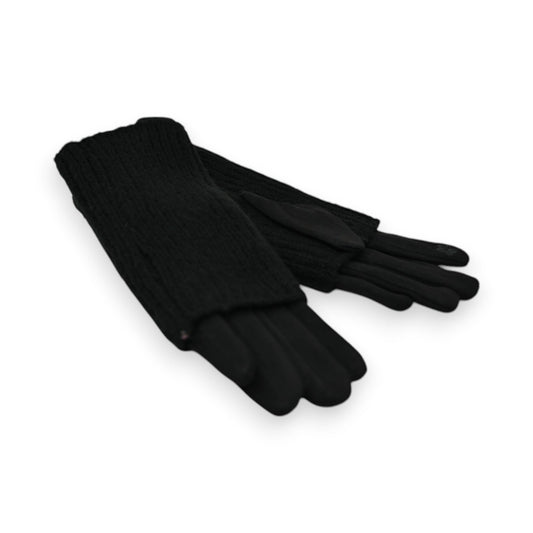 Schwarze 2-in-1 Handschuhe aus Wildlederimitat und Strick, elegantes Design für kalte Tage, weich und warm