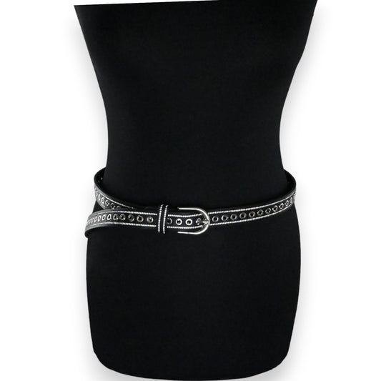 Ceinture noire cloutée et strassée femme