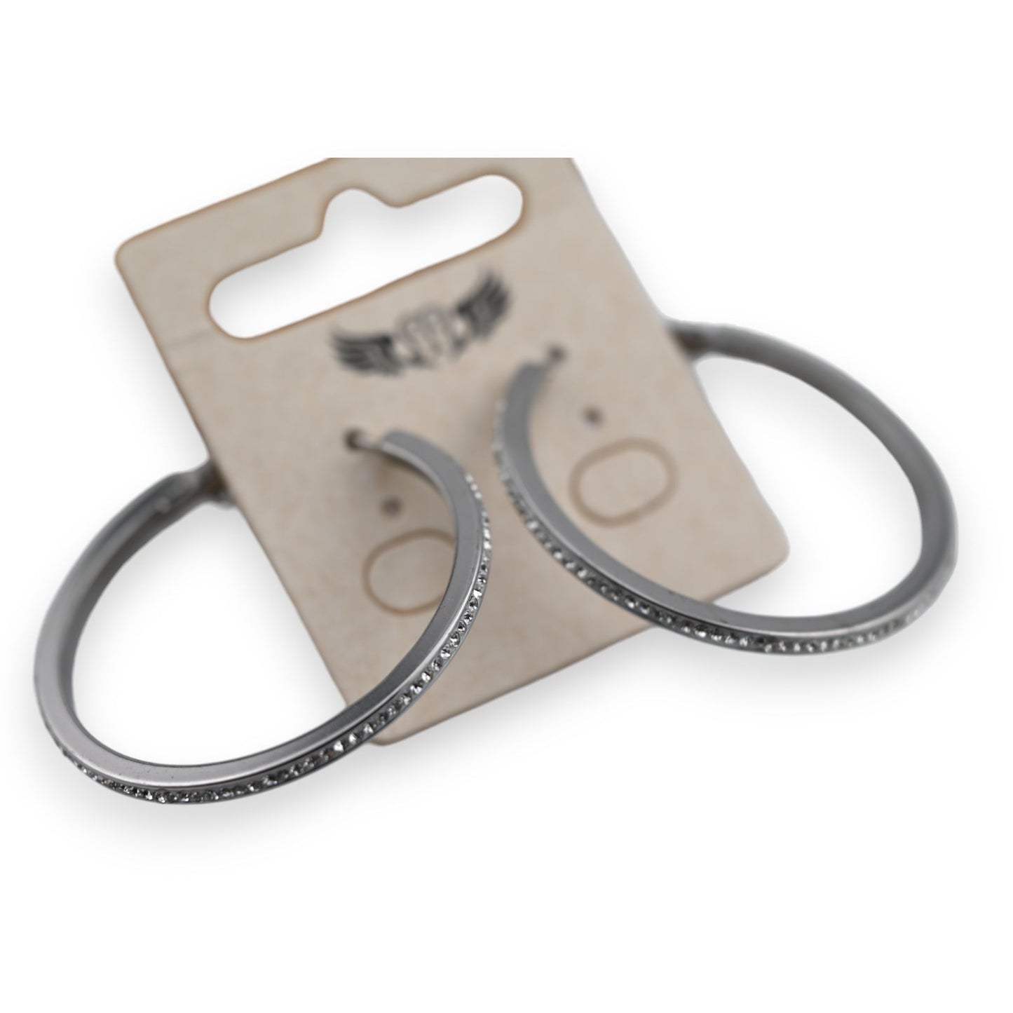 Ohrringe aus silberfarbenem Stahl, kleine Creolen mit Strassbesatz