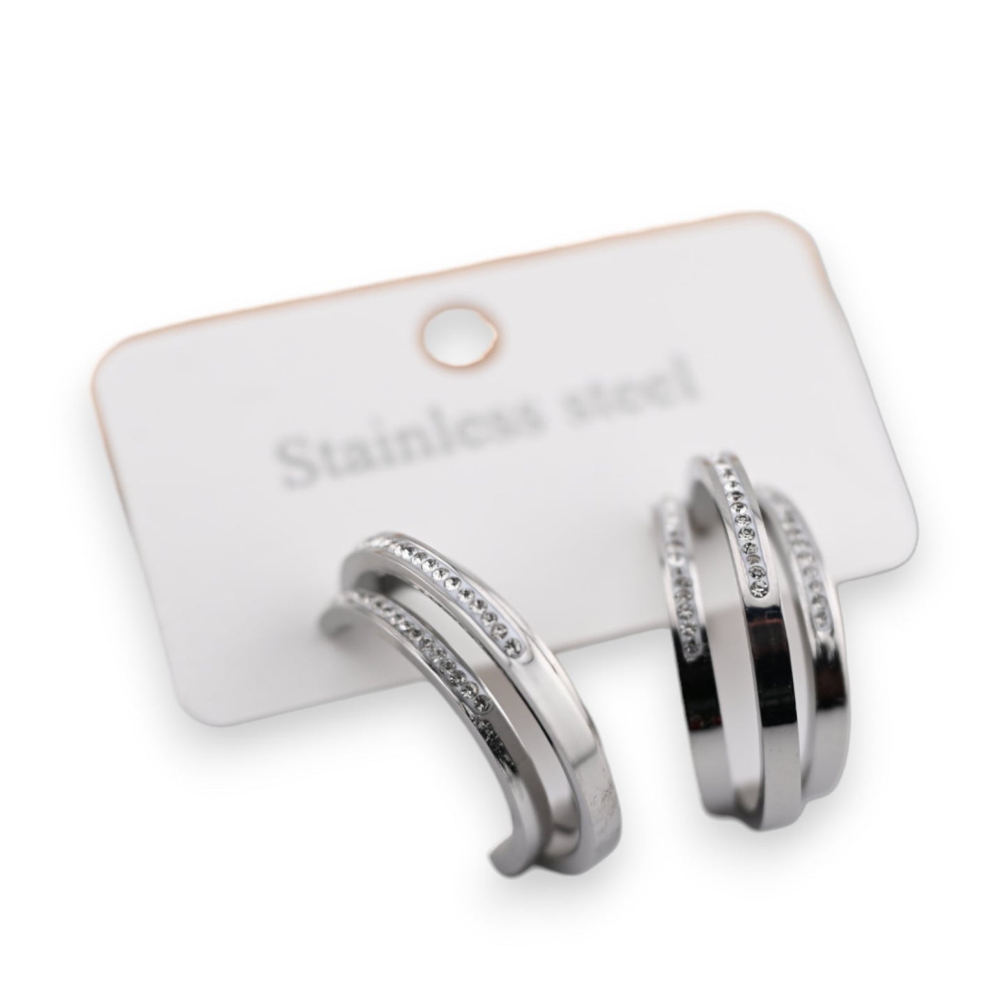 Boucle d'oreille acier argenté tripe créole strass