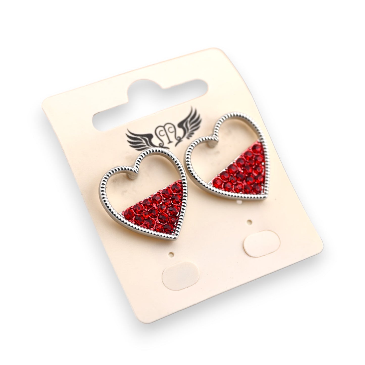 Ohrringe fantasievoll silber Herz halb Strass rot
