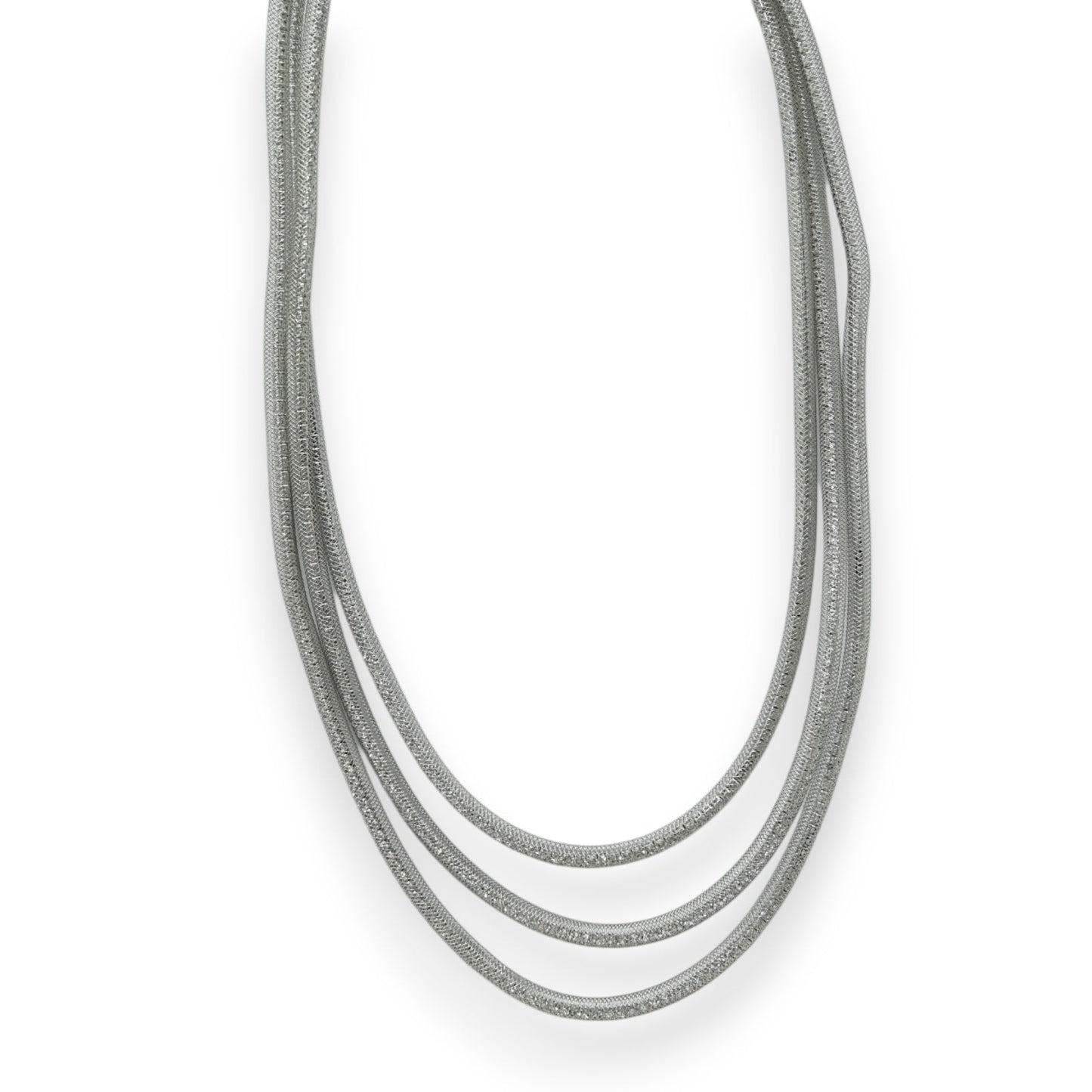 Fantasie-Kette silberner Rohr weiße Kristalle