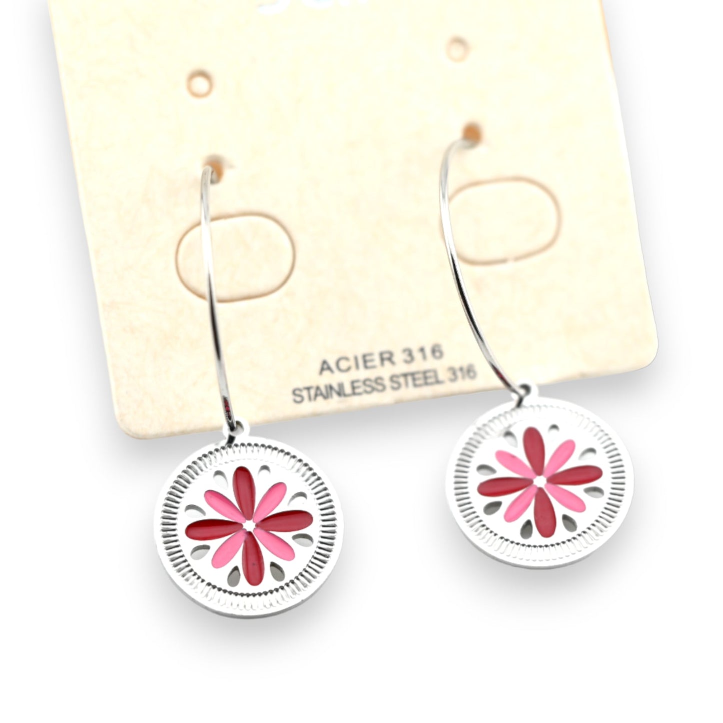 Ohrringe aus silberfarbenem Stahl, mit hängender Anhänger-Rose