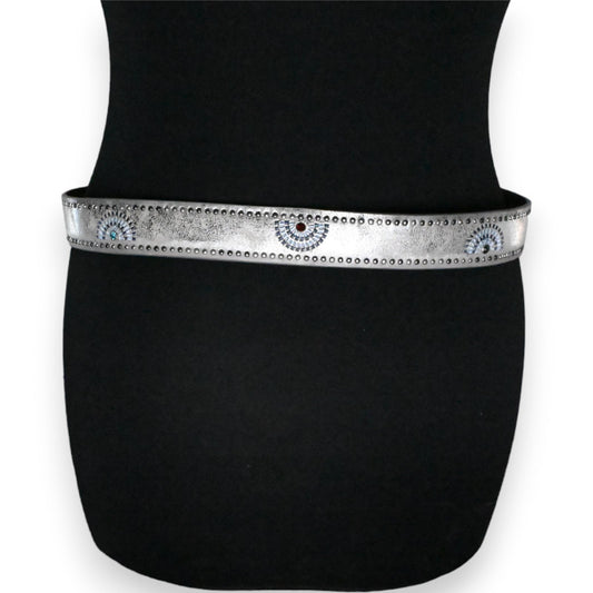 Ceinture cloutée femme argenté vieilli