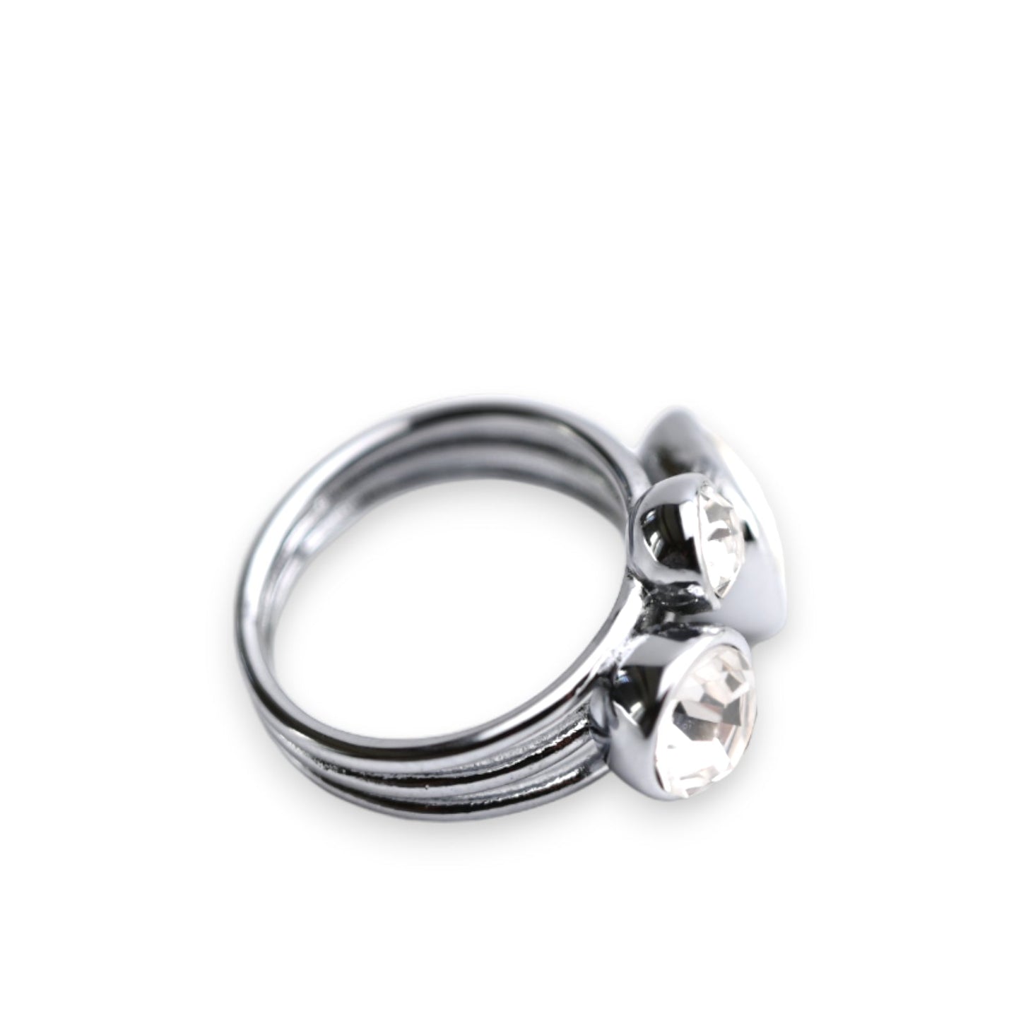 Bague acier 3 pierres blanches