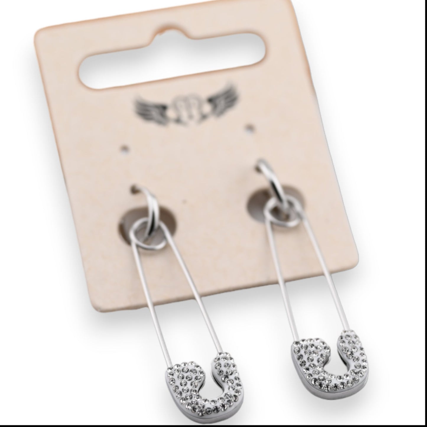 Ohrring aus silbernem Stahl, Stecknadel mit Strasssteinen