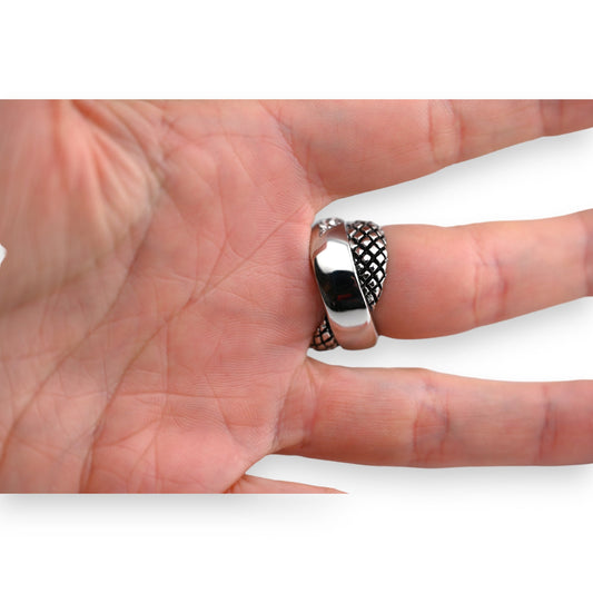 Bague acier argentée brossé noire