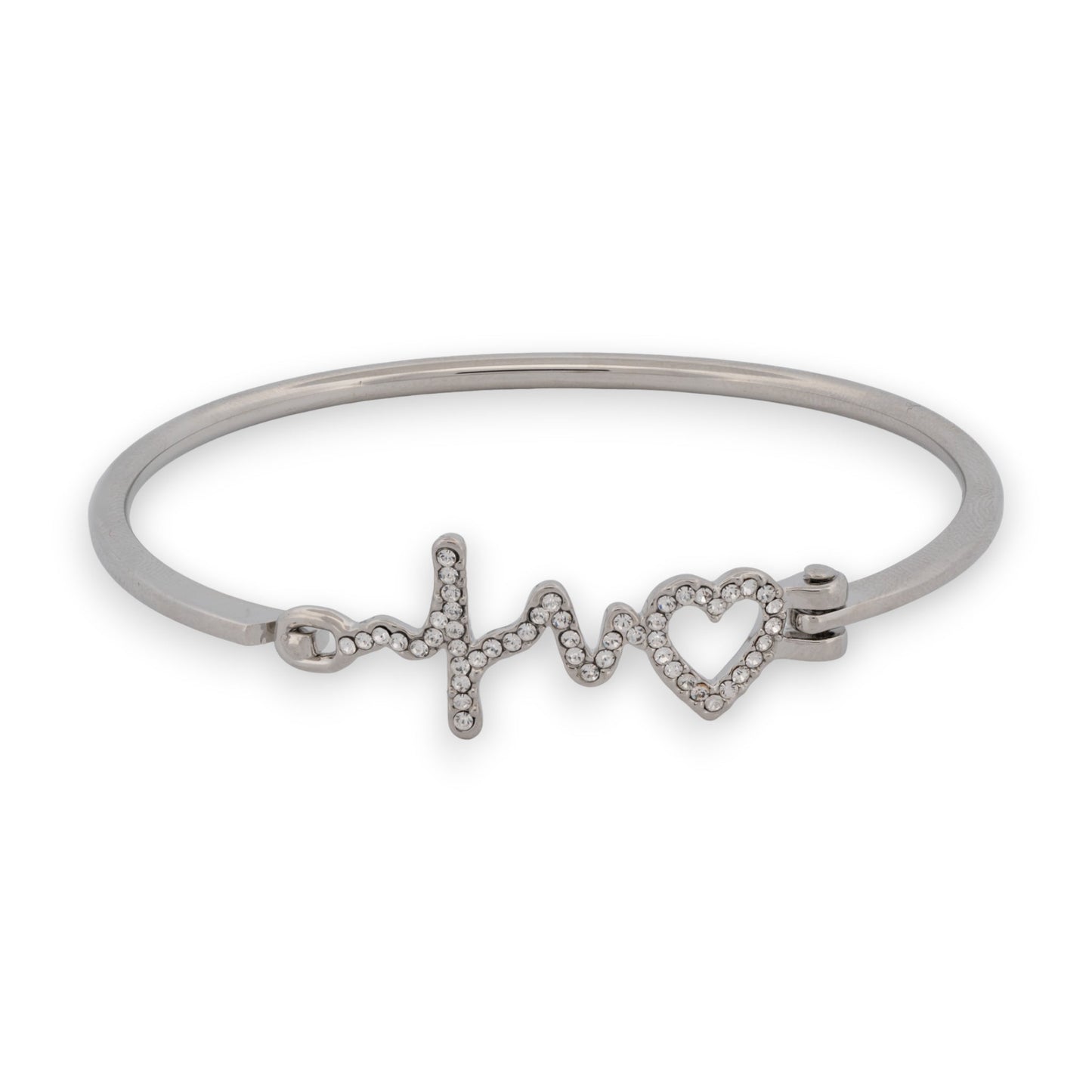 Bracelet jonc couleur argent avec coeur et strass