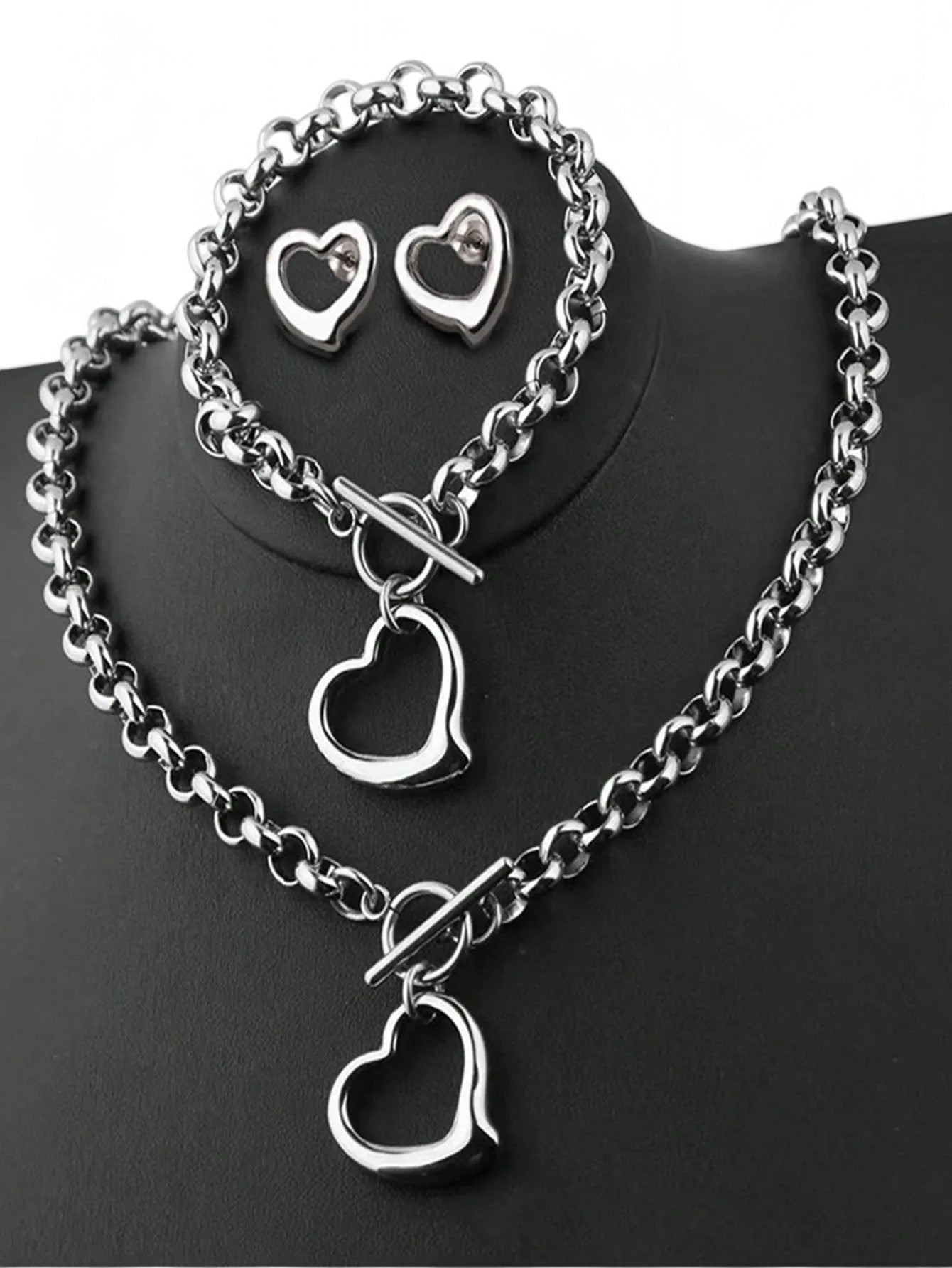 Schmuckset Herz aus Edelstahl Silberfarben