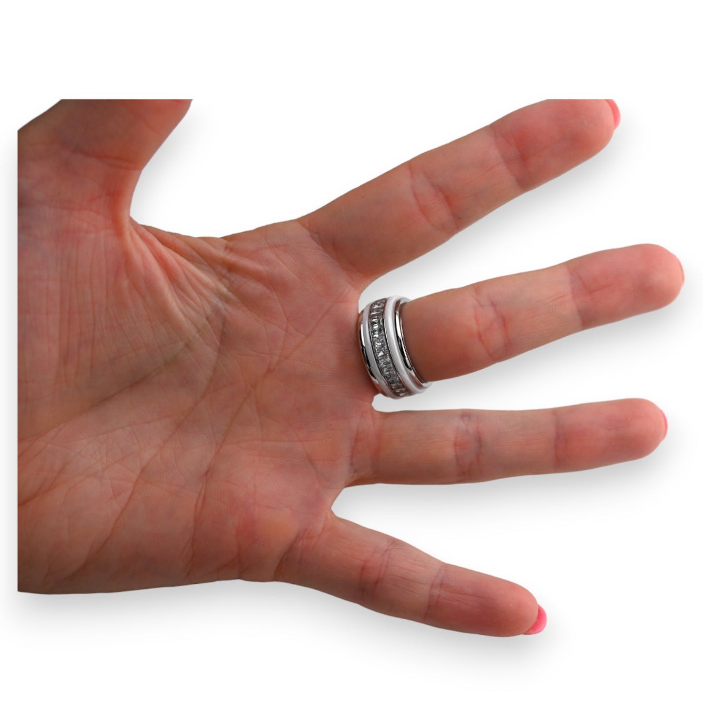 Bague acier anneaux argenté et céramique