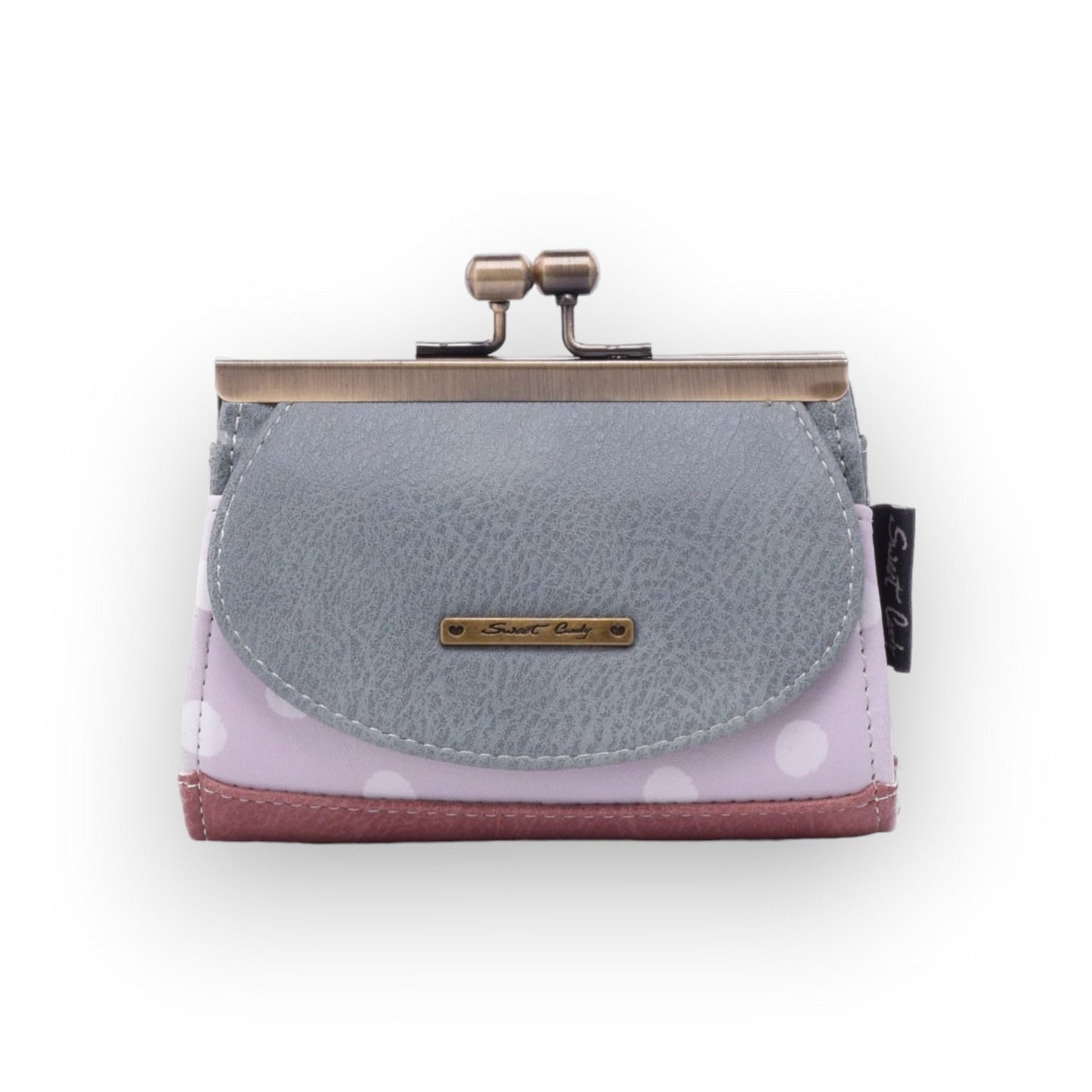 Kleines Portemonnaie in Grau, Rosa und Altrosa mit Metallverschluss, Sweet & Candy Logo, vintage Design