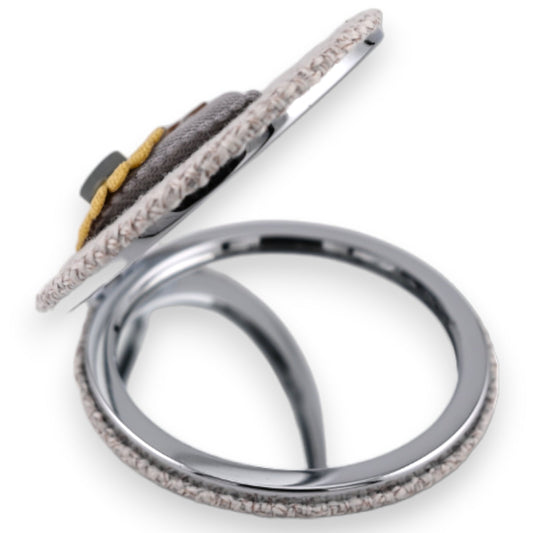 Dekorativer Taschenspiegel mit 3D-Herzblumendesign in Grau und Gold, elegant verzierter Rahmen aus Metall