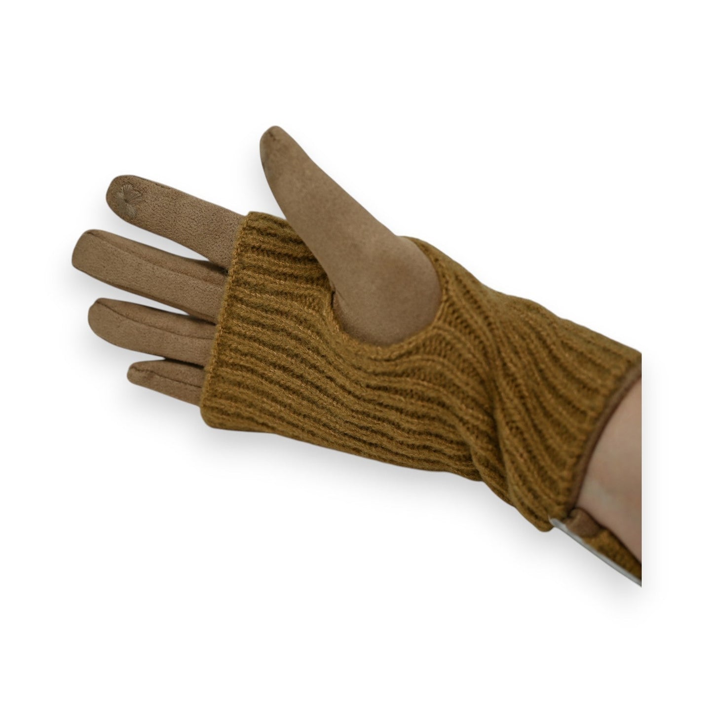 Braune 2-in-1 Handschuhe aus Wildlederimitat und Strick, perfekte Kombination aus Wärme und Stil für den Winter