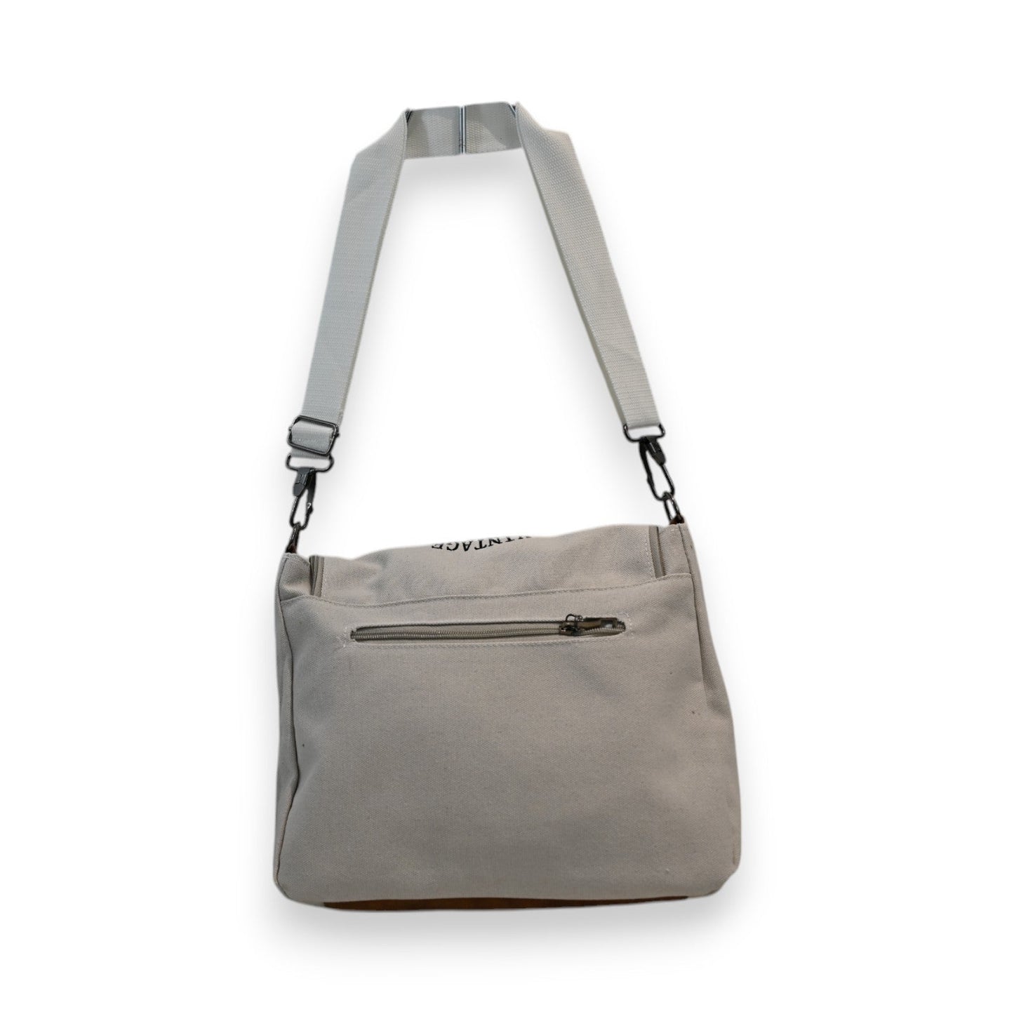 Gebrochenweiße Canvas-Umhängetasche Urban Star mit verstellbarem Gurt, Reißverschlusstasche und schlichtem Design