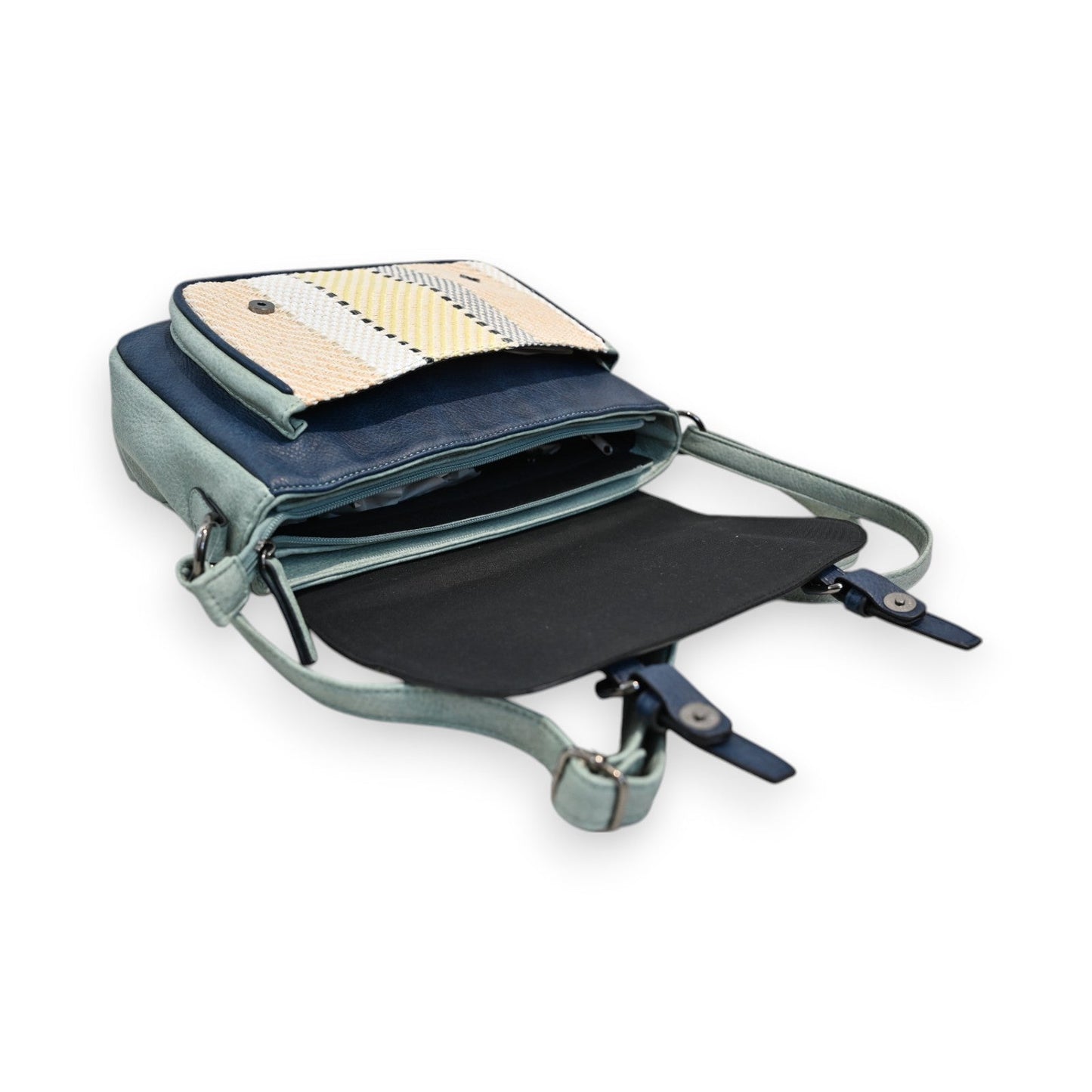 Elegante Umhängetasche in Pastellfarben mit Muster, mehreren Fächern und verstellbarem Riemen, moderner Paris-Stil