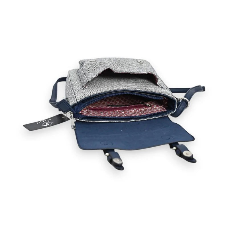 Marineblaue und graue Umhängetasche, schicker Schulranzen-Stil mit Klappe und Innentaschen...