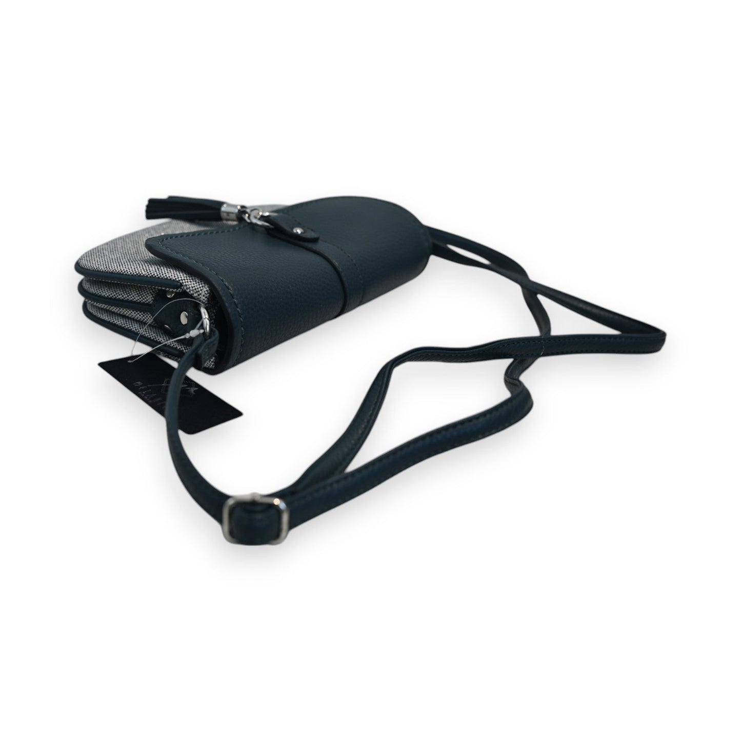 Zweifarbige Umhängetasche Mélanie Paris in Petrolblau und Grau mit verstellbarem Schulterriemen und Reißverschluss