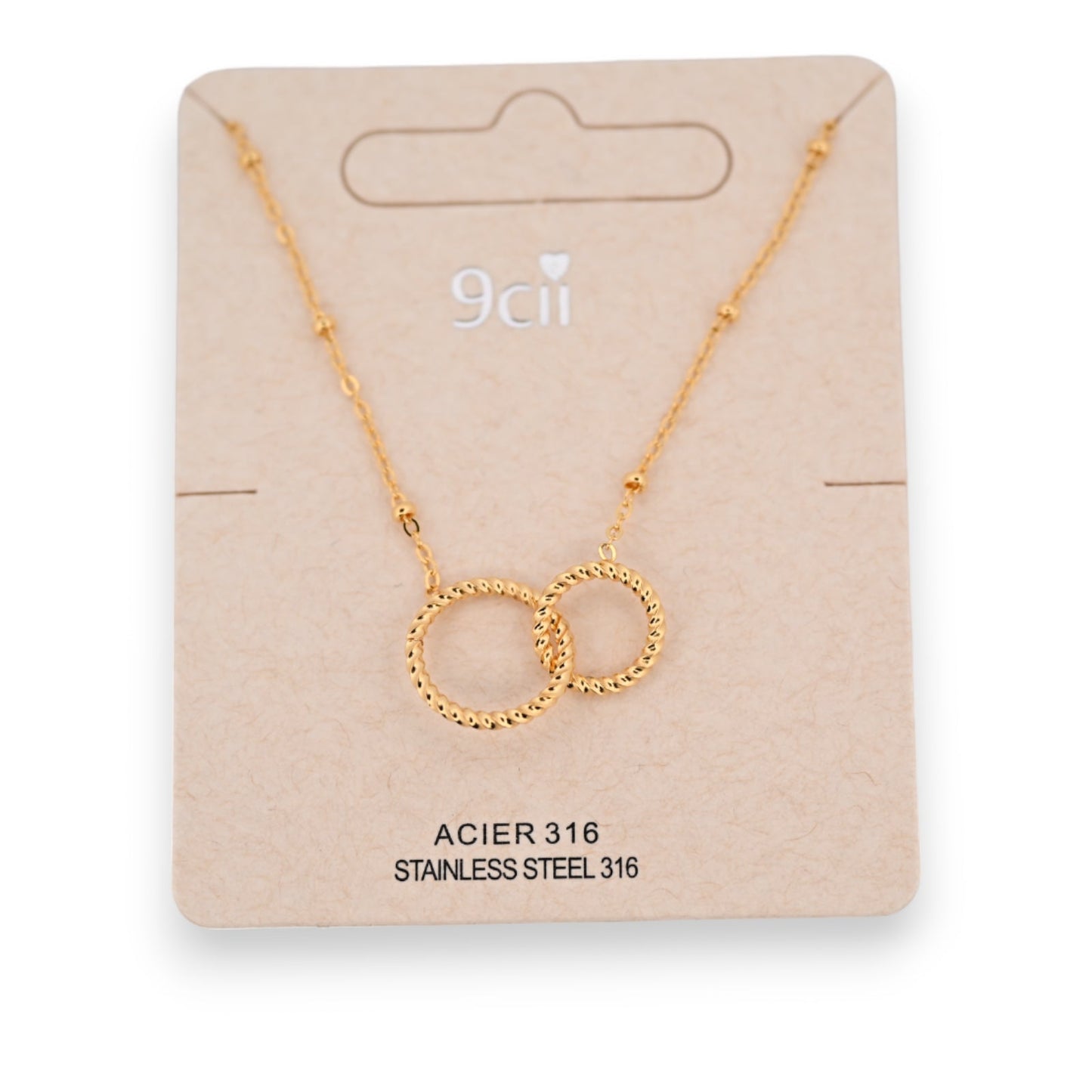Halskette aus vergoldetem Stahl mit 2 ineinandergreifenden Kreisen