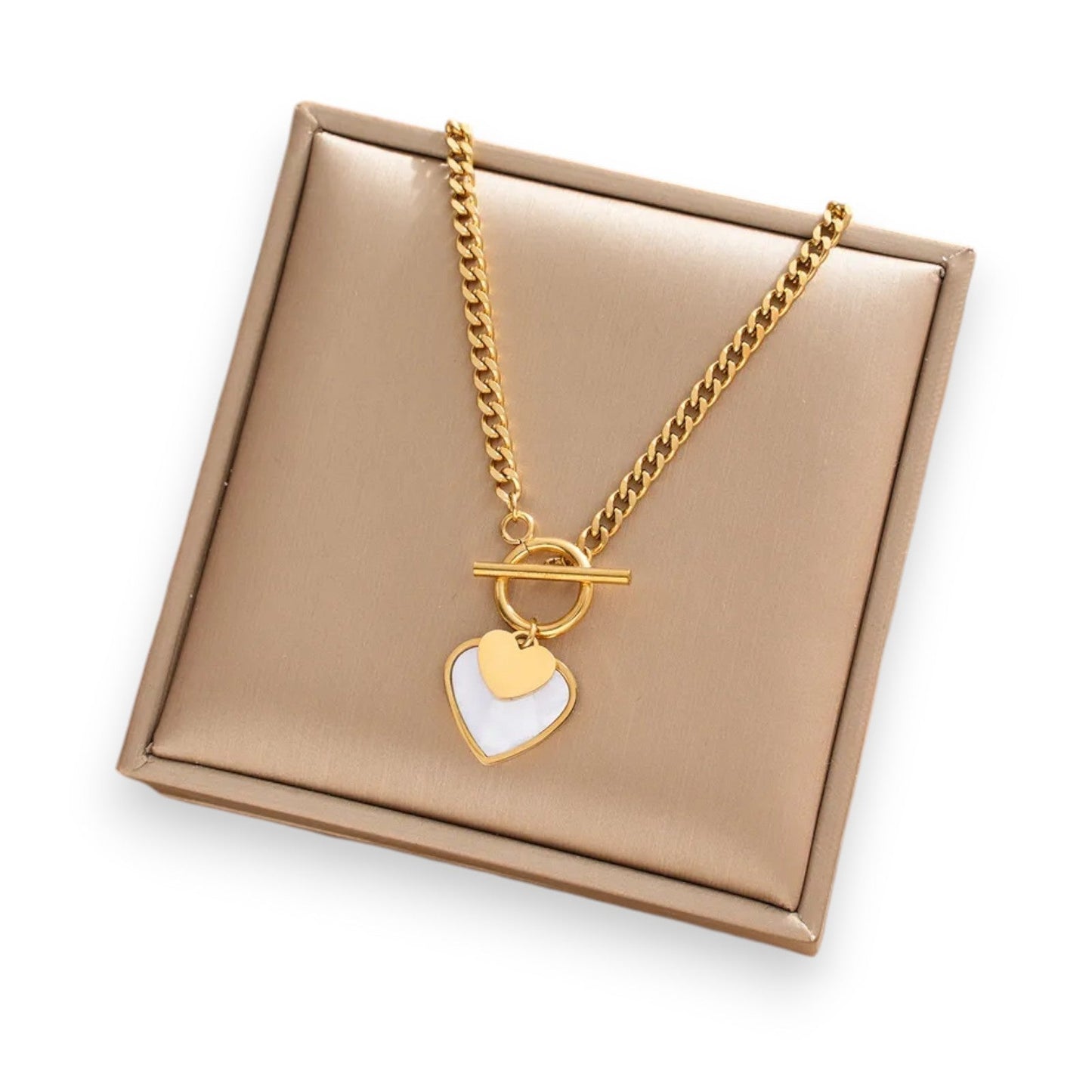 Vergoldete Perlmutt-Herzkette