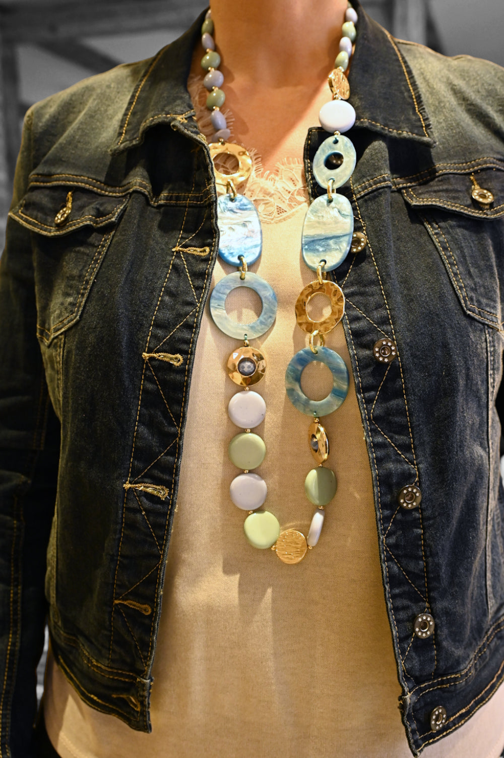 Vintage Lange Halskette in Blautönen